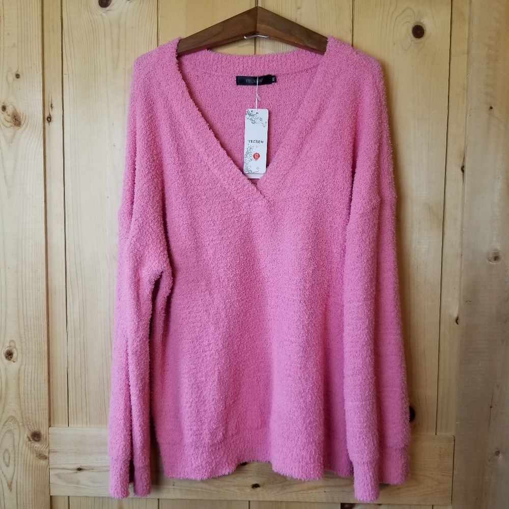 TECREW Fuzzy Fleece Lounge 2 Piece Outfits Long Sleeve Top Wide Leg Pants NWT